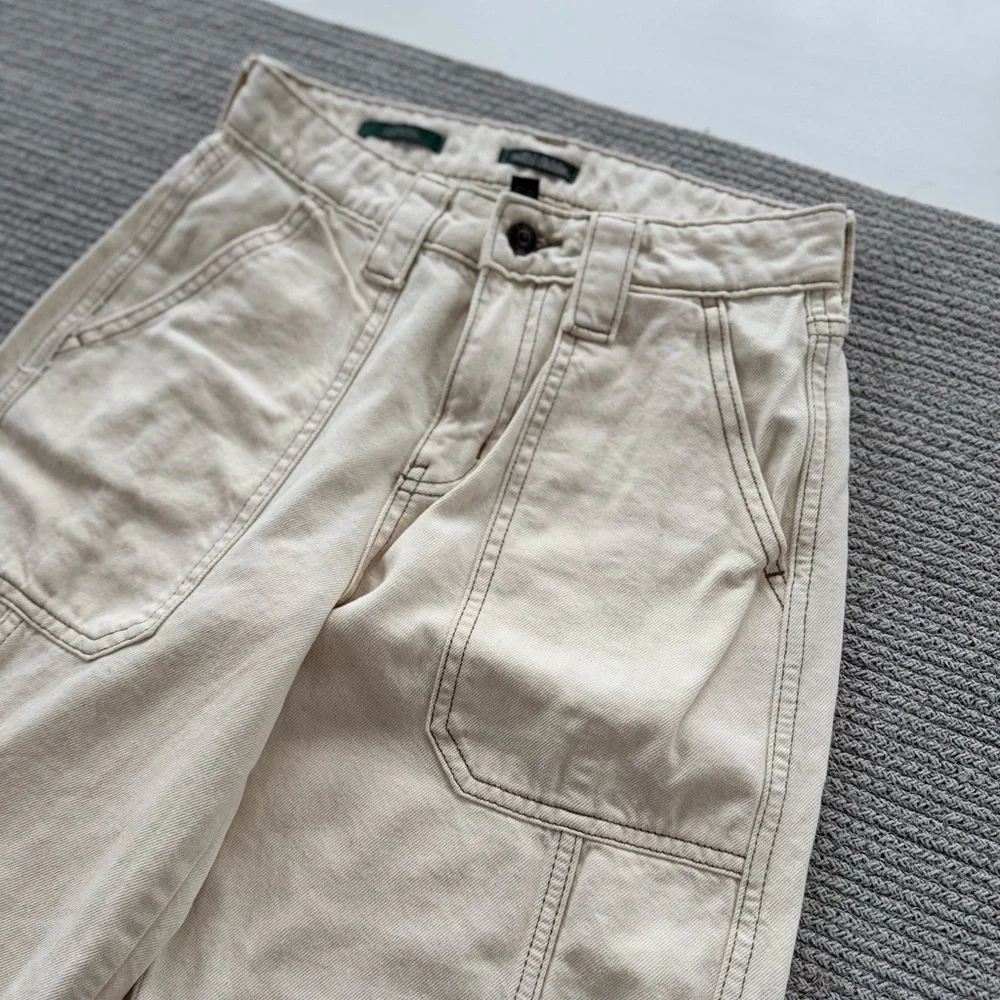 Wild Fable Ecru Ivory Cream High Rise Cargo Pants Wide Leg Denim Jeans Sz 00